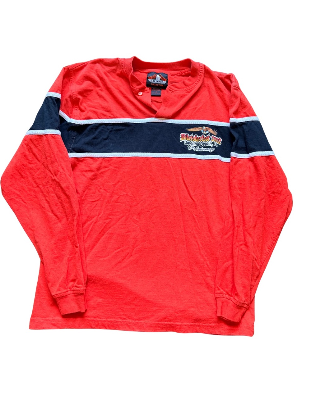 Vintage 2002 Biketoberfest Longsleeve Henley  Size M Black and Orange